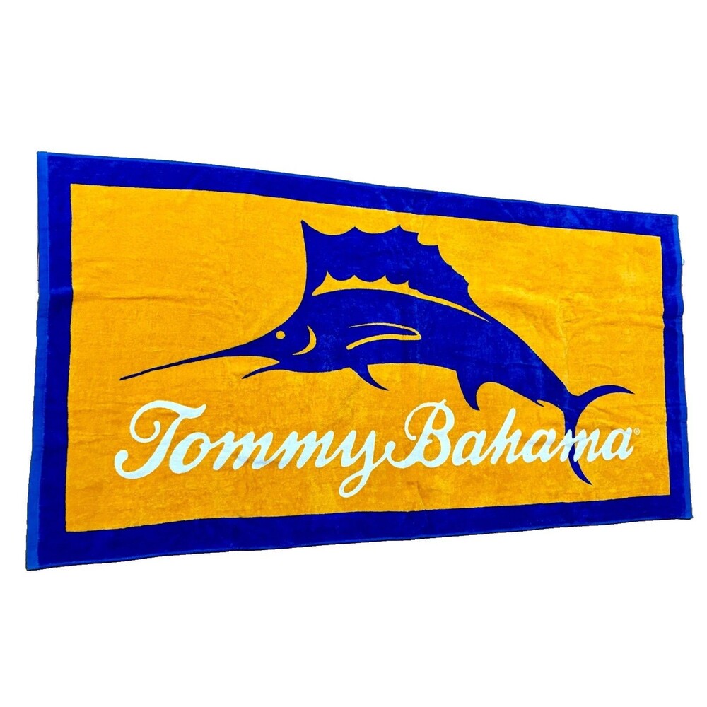 TOMMY BAHAMA Blue & Gold Marlin Beach Towel - 100% Cotton - 30”x60” - NWOT